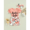thumbnail image 4 of Newborn Baby Girl Outfit Clothes Auntie's Bestie Rib Knit Onesie Romper Floral Shorts Headband 3pcs Summer Set 3M 6M 12M 18M, 4 of 9