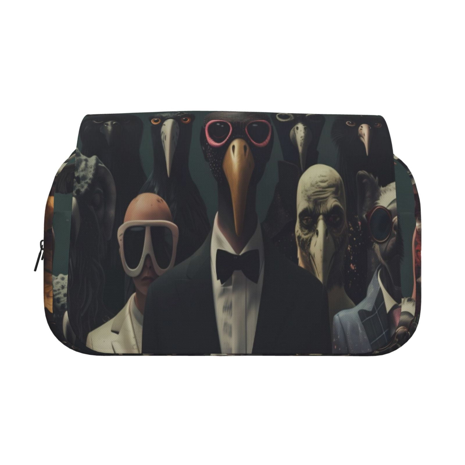 Rateoe Stylish Avian Gathering Pattern Double Clamshell Pen Case, Storage Organizer with Two Zipper Compartments– Holds Up to 50 Pencils & Pens