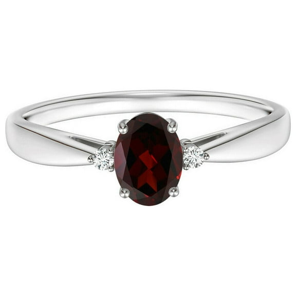 925 Sterling Silver Oval Red Garnet Solitaire Accents Women Engagement Ring (2 CTTW 8X6 MM)