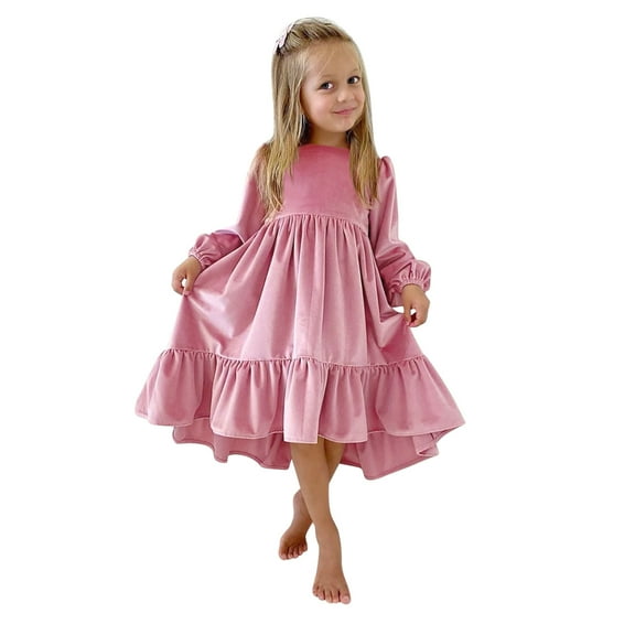 Larisalt Dresses For Girl,Girls Long Sleeve Swing Casual Christmas Holiday Shiny Party Dress Pink