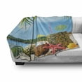 thumbnail image 3 of Tropical Soft Flannel Fleece Blanket, Fresh Summer Fruits Coconut and Pineapple Drinks at Exotic Beach Palm Trees, Cozy Plush for Indoor and Outdoor Use, 60" x 80", Blue Green Brown, by Ambesonne, 3 of 6
