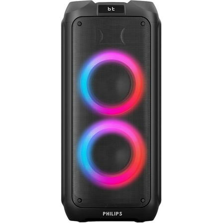 PHILIPS Bluetooth Party Speaker, 120W Battery-Powered Sound System with Portable Handle, FM Radio & LED Lights