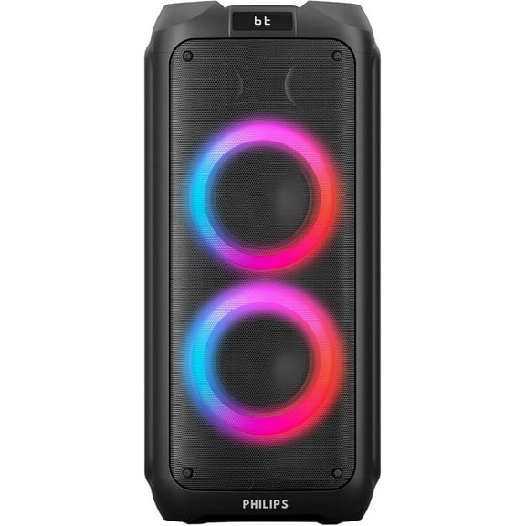 PHILIPS Bluetooth Party Speaker, 120W Battery-Powered Sound System with Portable Handle, FM Radio & LED Lights