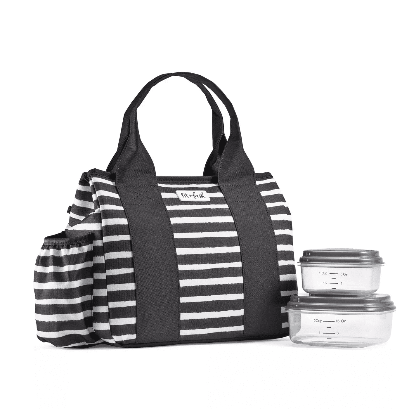 Bagseri Insulated Lunch Bag for Women (Black White Stripe)
