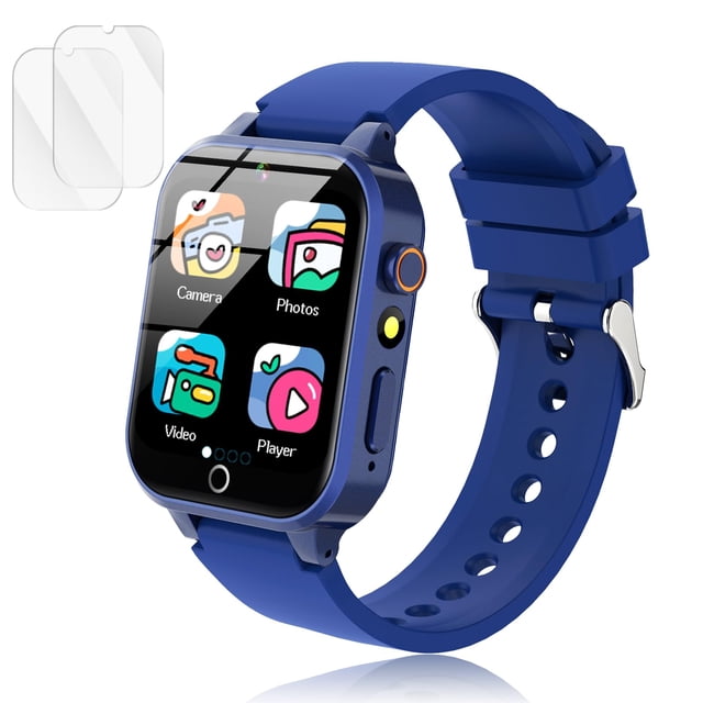 Reloj inteligente Luyiilo para niños con 26 juegos de rompecabezas, cámara HD azul