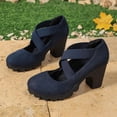 thumbnail image 5 of Busydd Womens Dress Shoes Trendy Flock Chunky and Block Heel Shoes Casual Criss Cross Strap Round Toe Shoes 35, 5 of 9