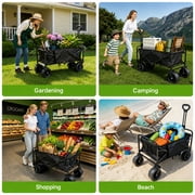 ANSFIL Collapsible Wagon with Wheels, Wagons Carts Foldable Wagon Cart with Flexible Handle, Folding Utility Heavy Duty Wagons Carts for Grocery Shopping Garden
