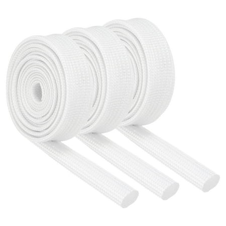 3Pcs Wire Insulation Braid Fire Sleeve 3.28Ft-7mm ID White High Temp Silicone Coated Fiberglass Sleeving