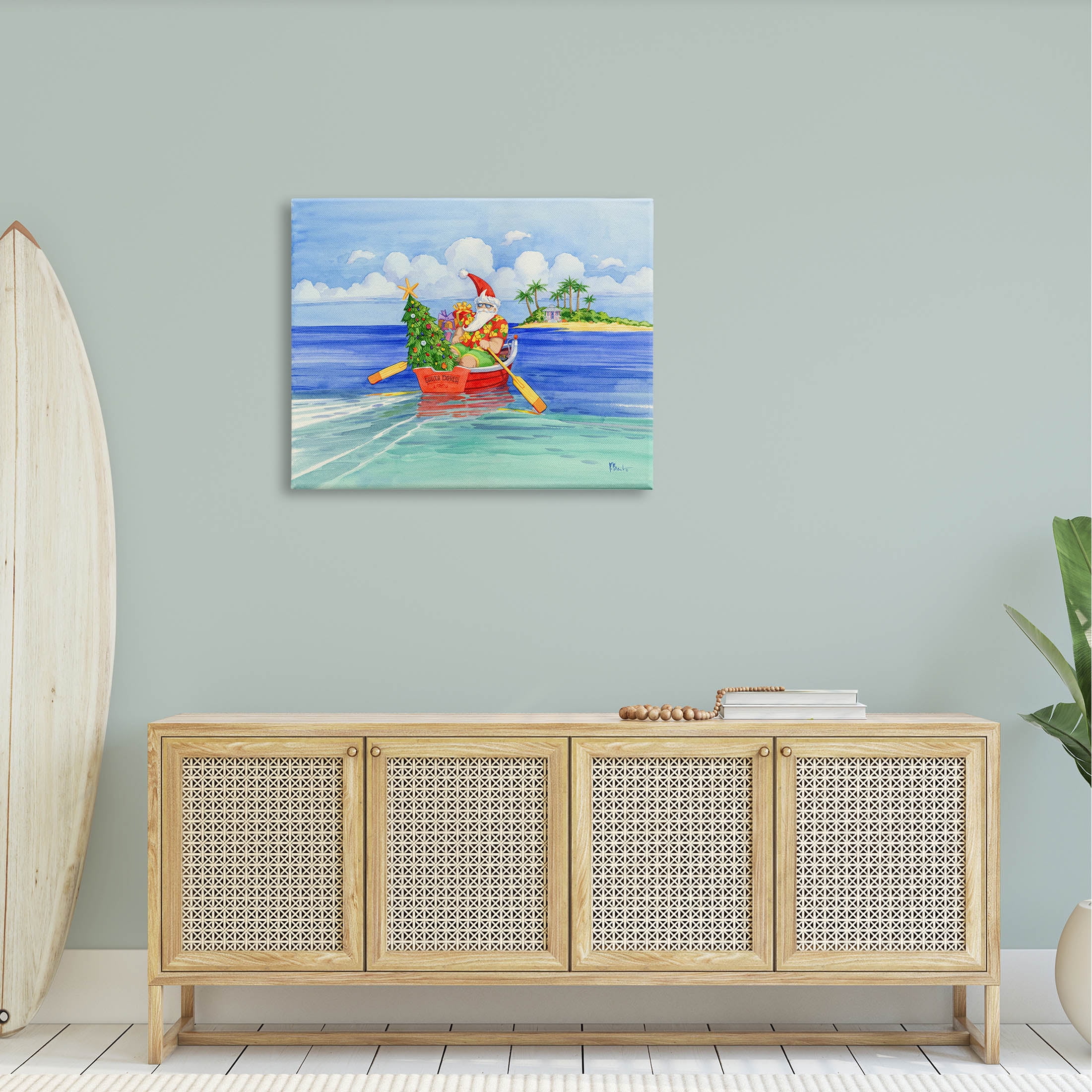 Stupell Industries Santa's Delivery Tropical Christmas Boat Painting Gallery Wrapped Canvas Print Wall Art, Design by Paul Brent