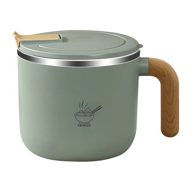 Tazón de fideos instantáneos de gran capacidad con asa de acero inoxidable 304 y tapa, taza de comida rápida, lonchera térmica para estudiantes y oficina.
