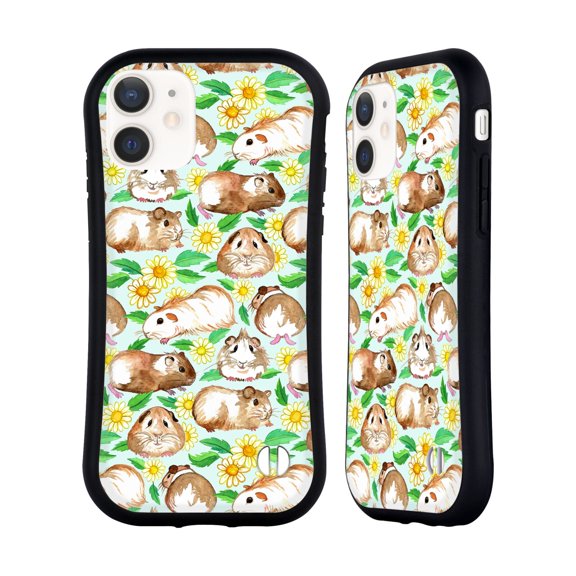 Head Case Designs Officially Licensed Micklyn Le Feuvre Patterns 2 Guinea Pigs And Daisies In Watercolour On Mint Hybrid Case Compatible with Apple iPhone 12 Mini