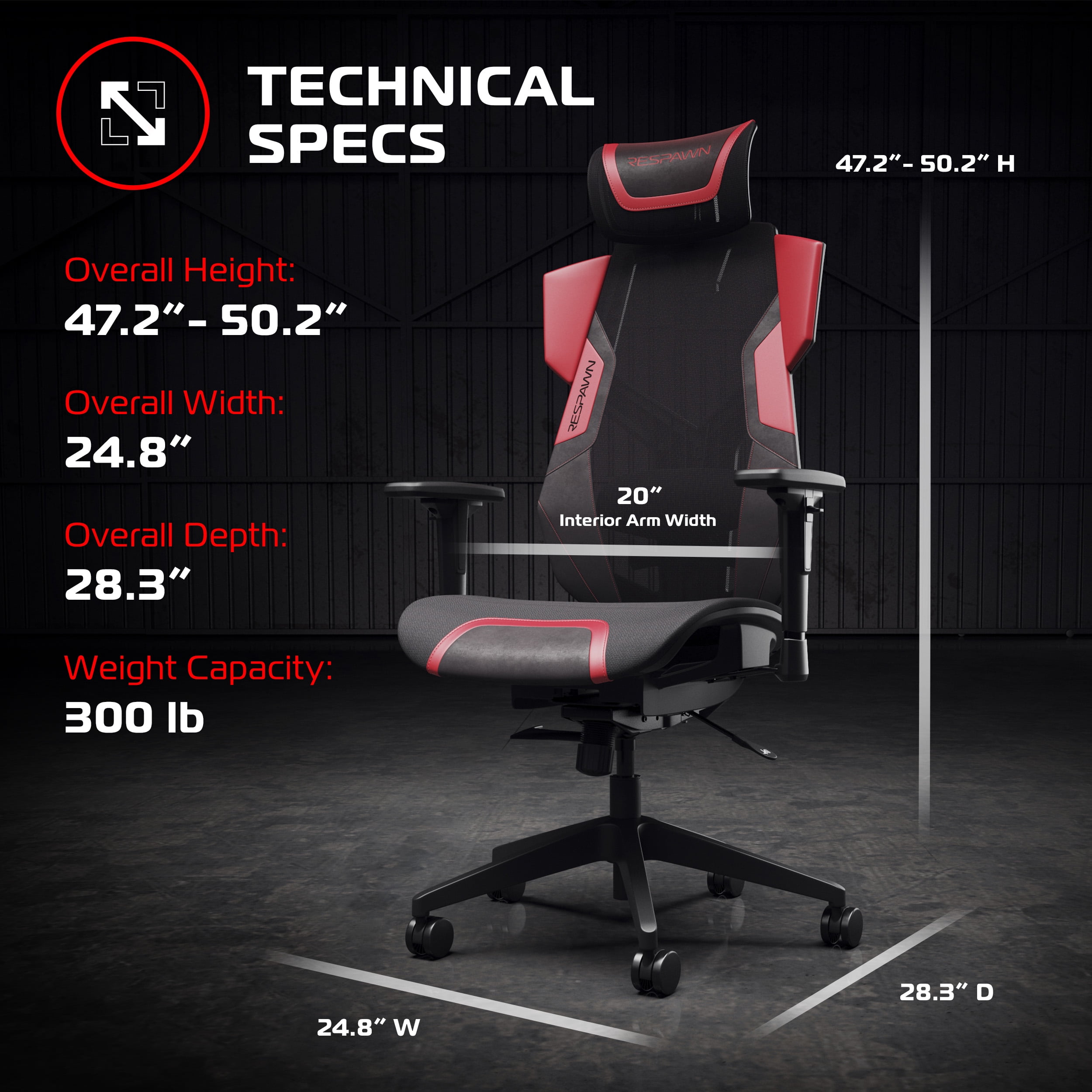 RESPAWN FLEXX Ergonomic Office and Gaming Chair with Lumbar Support - Breathable Mesh Recliner with Headrest & Adjustable Arms, Comfy Home Office Desk Chairs, Reclining Gaming Seat for Adults - Red