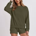 thumbnail image 5 of Dazajoo 2 Piece Outfits for Women Long Sleeve Sweatshirt & Shorts Lounge Matching Sets Solid Casual Sweatsuit Fall Clothes,Army Green,L, 5 of 9