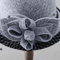 thumbnail image 6 of Women's Wool Felt Hat with Elegant Net Fabric Flower, Round Top Bucket Hat for Women, Vintage Tea Party Hat for Church, Wedding, and Special Occasions - Beige, 6 of 7