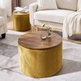 thumbnail image 2 of Round Chenille Storage Ottoman Set of 2, Round Ottoman with A Drum Shaped Small Stool, MDF Made Desktop Panel, Modern Ottoman Coffee Table for Living Room, Bedroom, Dining Room, Dark yellow, 2 of 9