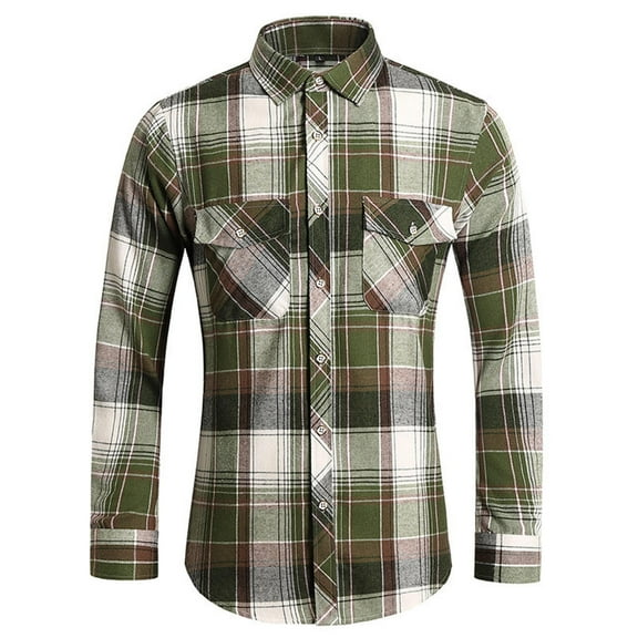Donemore Men's Plaid Shirt Button Down Collar Two Pockets Casual Long Sleeve Top Comfortable Breathable Fit