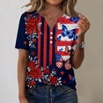 thumbnail image 2 of Youpwaven Women's Independence Day V-Neck Top, Patriotic 250th Anniversary American Flag Shirt, Floral Butterfly 4th of July Graphic Tee, Short Sleeve Henley Button Up Summer Apparel, 2 of 6