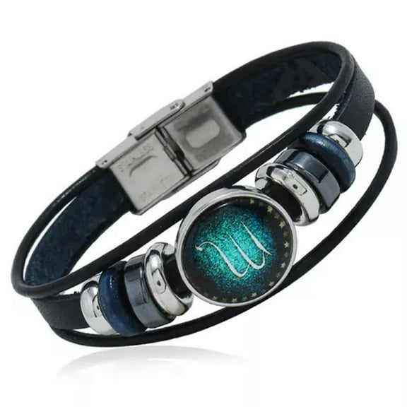 HOOUN 12 Constellation Hand Woven Braided Leather Retro Zodiac Sign Charms Bracelet:yq-Scorpio
