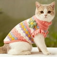thumbnail image 6 of Cute Floral Cat Sweater, Winter Warm Knitted Pet Clothes with 3D Flowers 1 Pack, Cozy Colorful Stripes Pullover for Indoor Cats, Soft Holiday Outfit Size L, 6 of 6
