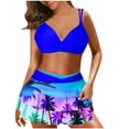 thumbnail image 1 of Puntoco Womens swimsuits clearance,Swimsuits for Women 2 Piece Hawaiian Tropical Print Swim Cami Bra and Ruffles Skirts Blue, 1 of 4