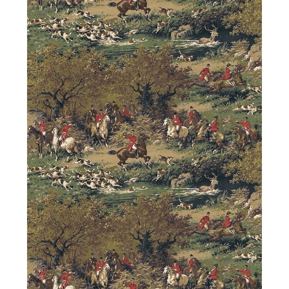 Harry & Grace Olive & Midnight Taunton Hunt Scene Premium Matte Non-Woven Peel and Stick Wallpaper - 20.5 in. W x 18 ft. L Roll