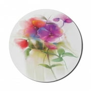 Flower Mouse Pad for Computers, Blooming Orchid Spring Bouquet Romance Wedding Themed Natural Beauties Fragrance, Round Non-Slip Thick Rubber Modern Mousepad, 8" Round, Multicolor, by Ambesonne