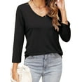 thumbnail image 6 of Liher Women Autumn Tshirt Lightweight Soft Tunic Top V Neck 3 4 Sleeve Dressy Blouse Black Tee Clothes Size M, 6 of 6