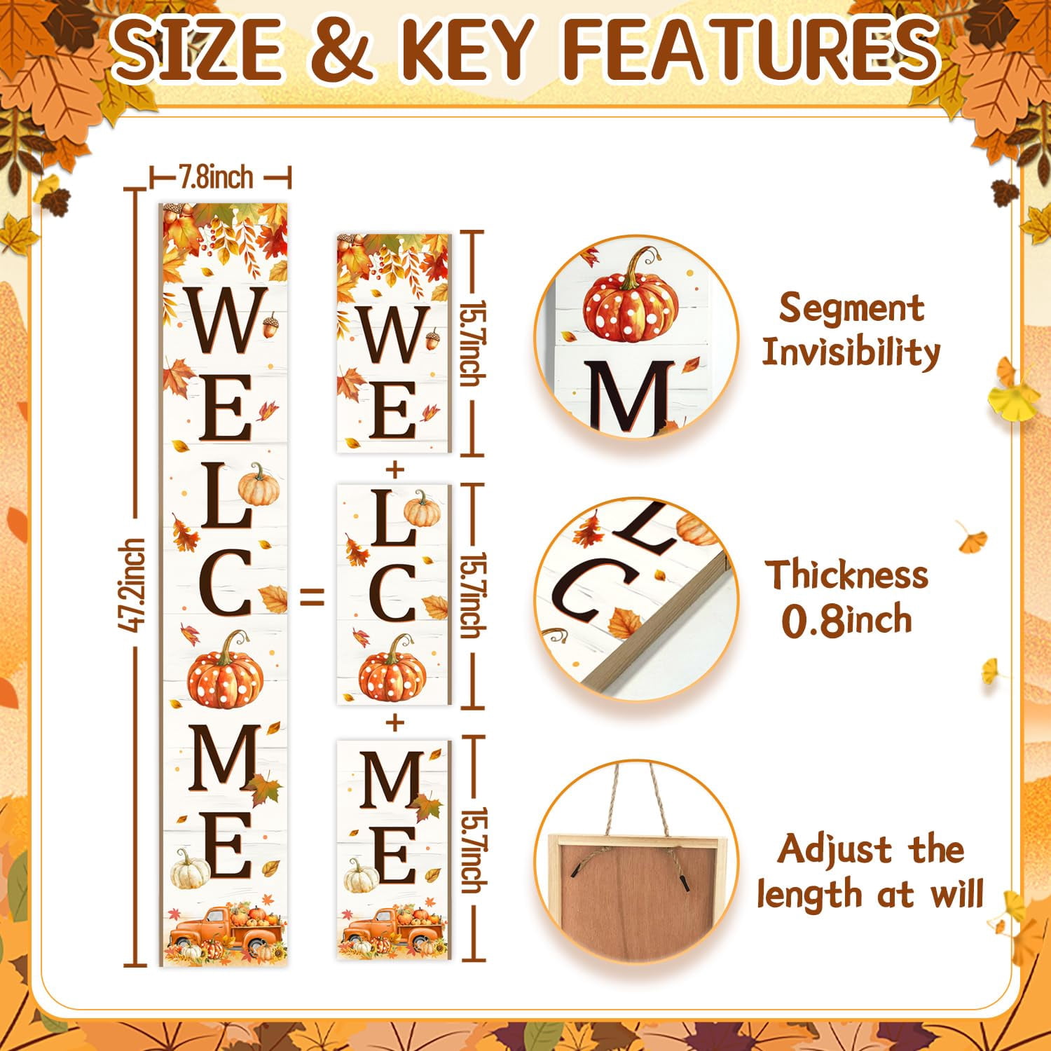 Thanksgiving Porch Sign  Fall Pumpkin Welcome For Front Door Truck Decor Yard Standing Wood Signs Indoor Outdoor Vertical Patio