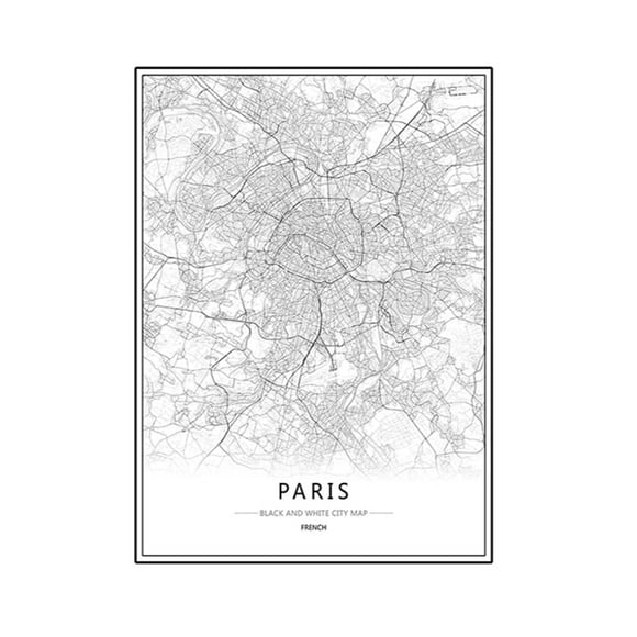 VONKY London New York Paris Canvas Wall Painting World City Map Poster Black White Abstract Oil Picture Unframed Oil Drawing