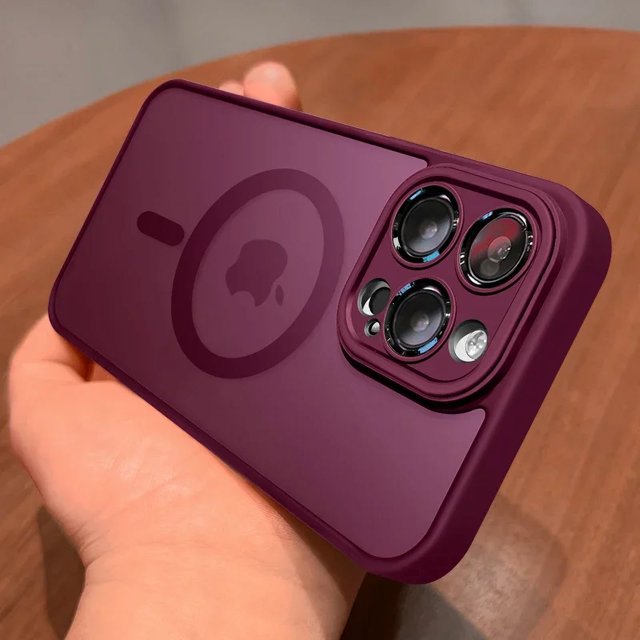 Magnetic Luxury Matte Translucent Armor Shockproof Case For iPhone 16 15 14 13 12 11 Pro Max For Magsafe Wireless Charge Cover Plum For iPhone 15 Pro
