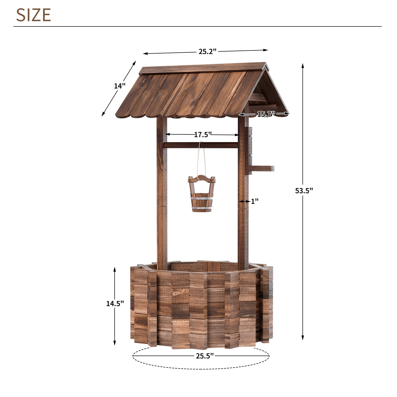 BaPiPro 25.5" Big Wishing Well Planter with Hanging Bucket for Flower and Plants, Brown, Wooden