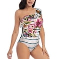 thumbnail image 3 of Gaeub Bird and Floral Women's One Shoulder Ruffle Tummy Control Swimwear for Swimming Surfing Beach Party - Medium, 3 of 8