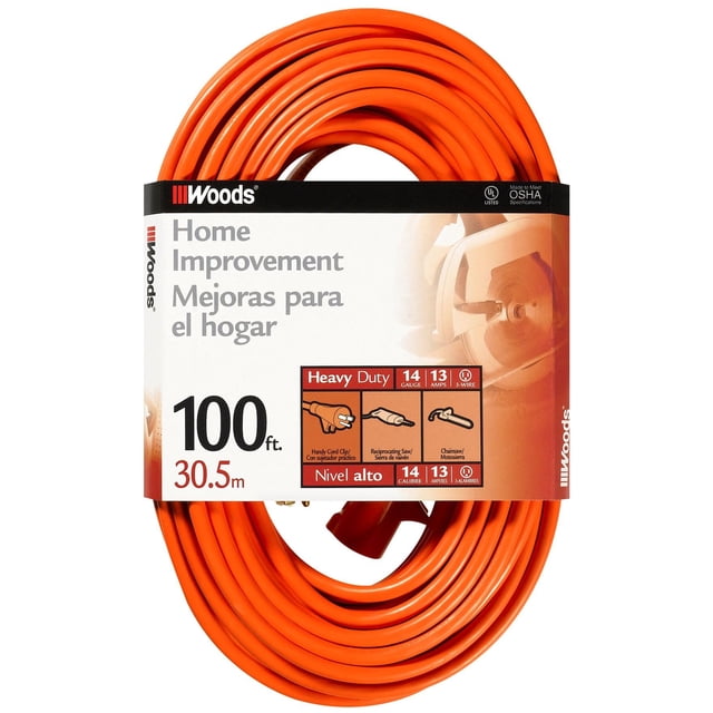 Woods 0627 14/3 Extérieur SJTW Rallonge en Vinyle; 100 Pieds; Orange