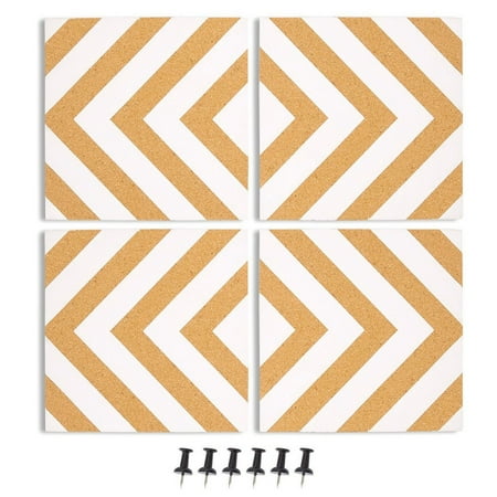 4-Pack Cork Bulletin Board - Decorative Tiles Chevron Design Printing - Perfect Pinning Memos Reminders In Your Kitchen, Office Class Room - 7.8 X 7.8 X 0.02 inches