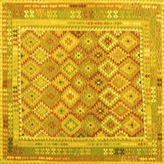 Ahgly Company Indoor Square Oriental Yellow Traditional Area Rugs, 7' Square
