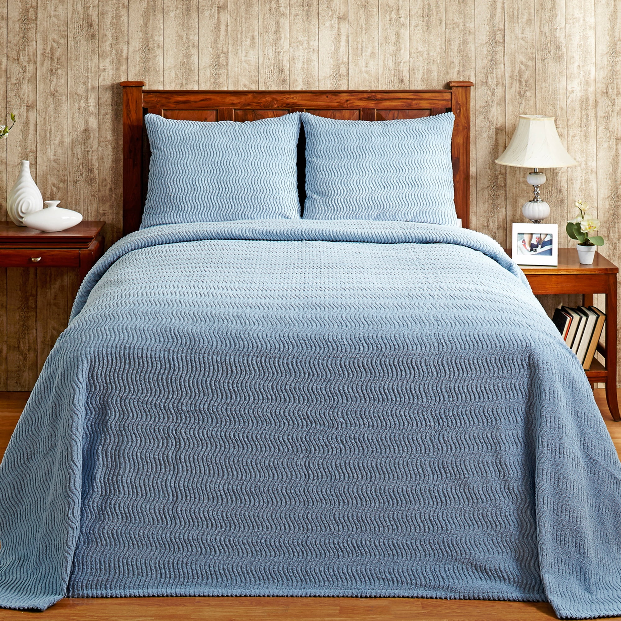 Better Trends Blue Natick Wave 100 Cotton Bedspread Set, Twin