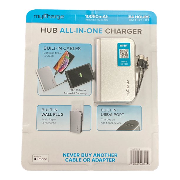 myCharge Hub AllinOne Portable Charger with Wall Plug, 10050mAh