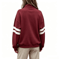 thumbnail image 4 of Sewkxo Women Half Zip Striped Pullover Lapel Zipper Up Long Sleeve Sweatshirts Solid Trendy Loose Fit Casual Quarter Zip Tops,Wine 2XL, 4 of 5
