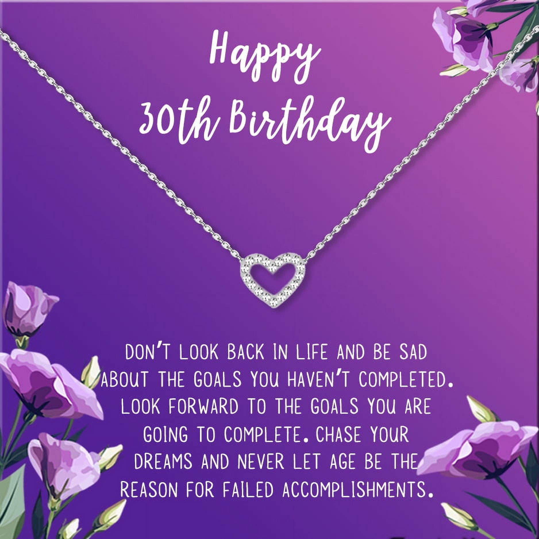 Anavia Happy 30st Birthday Gifts Stainless Steel Fashion Necklace Birthday Card Jewelry Gift for Her, Birthday Gift for Wife-[Silver Mini Crystal Heart, Royal Purple Gift Card]