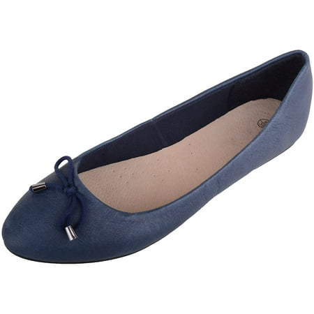 Womens Slip On Genuine Leather Formal Casual Pumps Ballerina Style Shoes - Navy - US 7