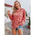 thumbnail image 4 of Women's Semi Sheer Chiffon Blouse Roll Up Long Sleeve Button Down Floral Textured Shirt Tops, Light Pink, Large, 4 of 5