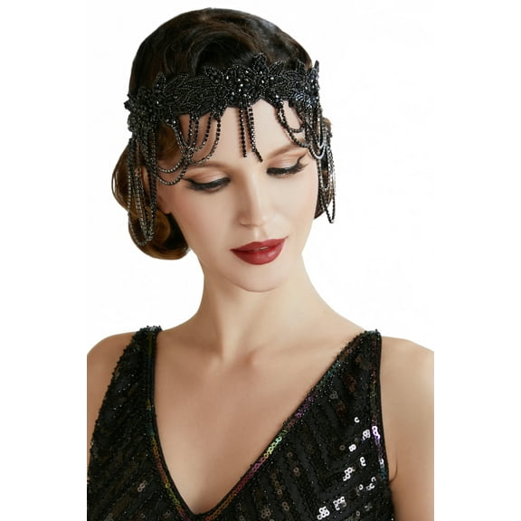 Clastere 1920s Flapper Headpiece Roaring 20s Headband Chain for Women Vintage Hair Accessory