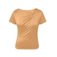 thumbnail image 6 of Women's Asymmetrical Short Sleeve Cowl Neck Blouses Summer Ruched Loose Fit Y2K Casual Beach Going Out Tops Khaki XL, 6 of 6