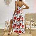 thumbnail image 5 of Taqqpue Womens Summer Dresses Floral High Waist V Neck Sleeveless Smocked Maxi Dress Boho Spaghetti Strap A Line Thigh-high Slit Flowy Tropical Print Beach Long Sundress, 5 of 9