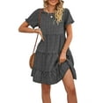 thumbnail image 2 of Liacowi Women Summer Mini Dress Casual Short Sleeve Floral Print Tiered Dress Loose Swing Dress, 2 of 7