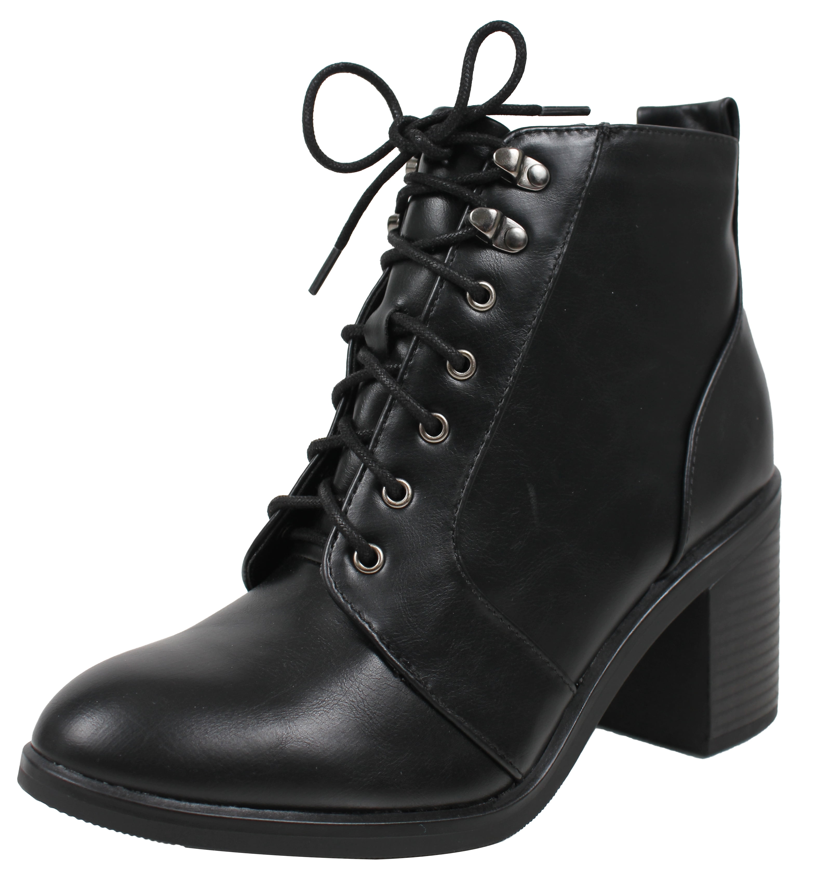 round toe chunky heeled combat boots