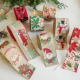 thumbnail image 2 of Rollo de 2 m de cintas de lino navideñas con estampado de copos de nieve y árboles de Navidad, para envolver regalos de Año Nuevo, manualidades navideñas y decoraciones, 2 of 5