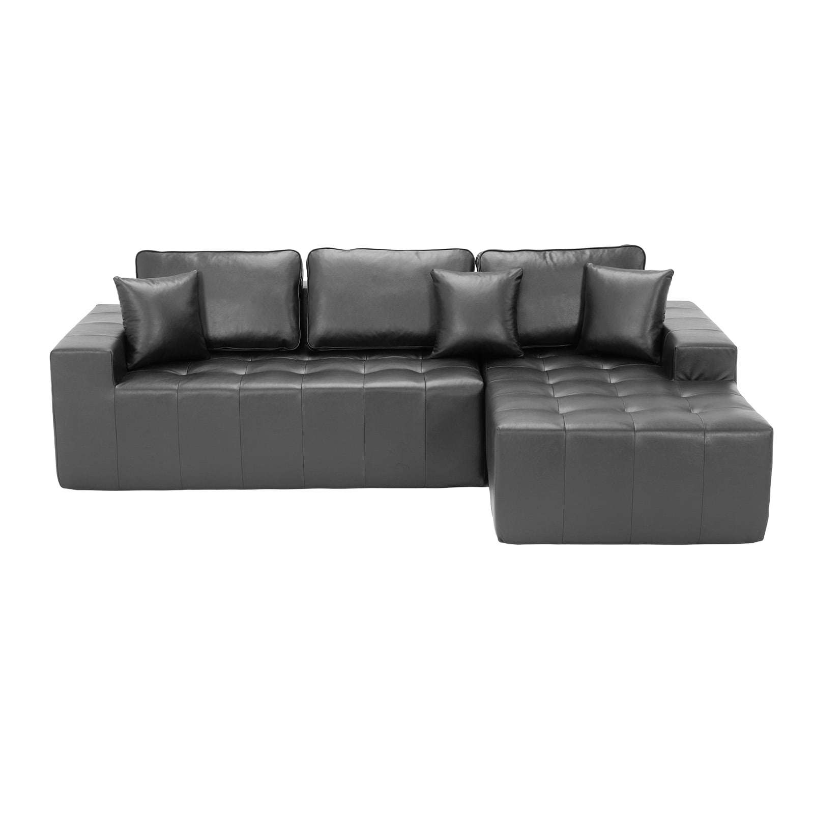 No-Assembly Faux Leather Corner Chaise Compression Sofa Bed, L-Shaped Sectional Couch with High-Density Sponge for Living Room, Black
