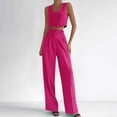 thumbnail image 3 of Ohufall Women's Summer 2 Piece Outfits Sleeveless Button Down Round Neck Tank Vest Top And High Wasit Wide Leg Pants Ladies Lounge Sets, 3 of 6