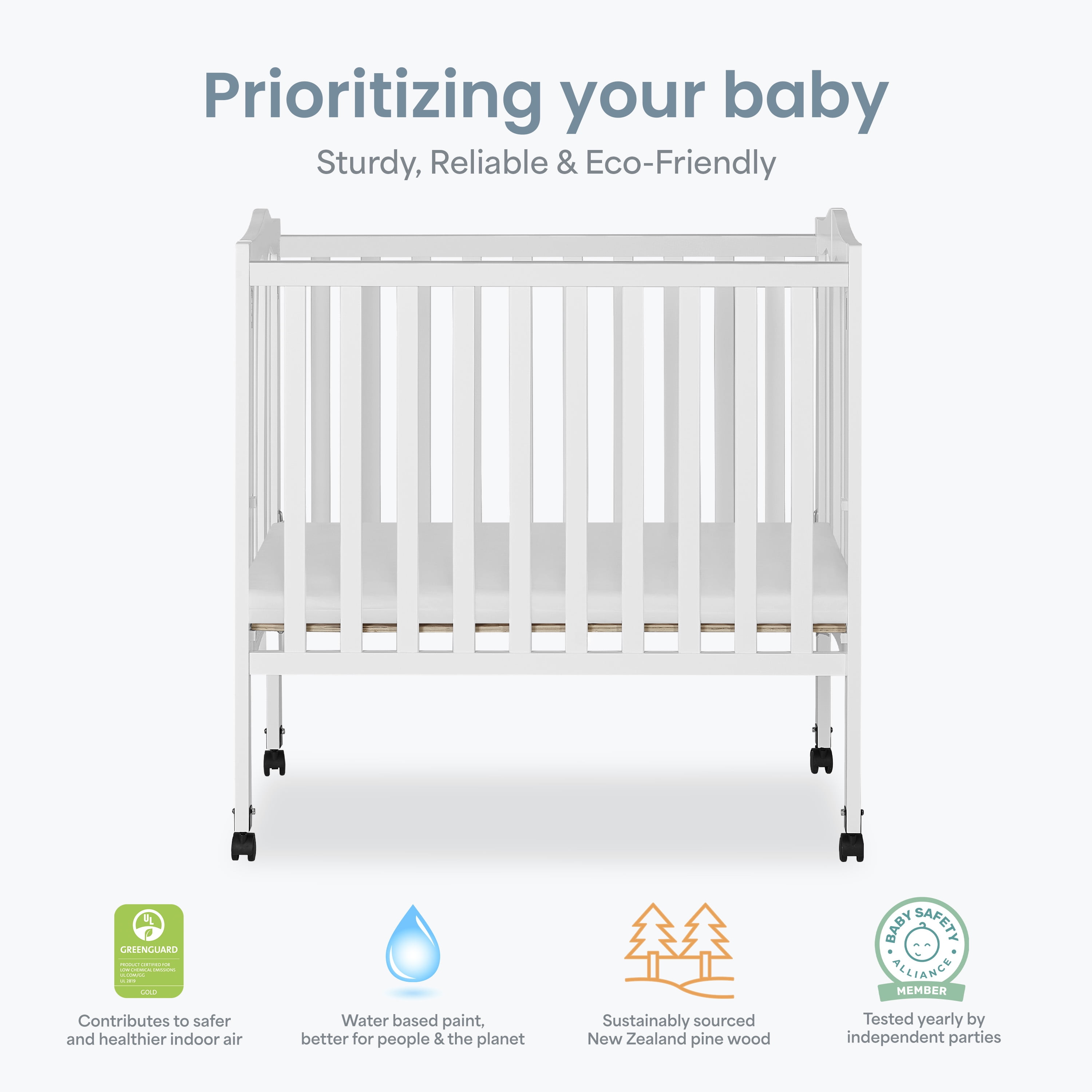 Dream On Me 2-in-1 Lightweight Folding Portable Crib, White
